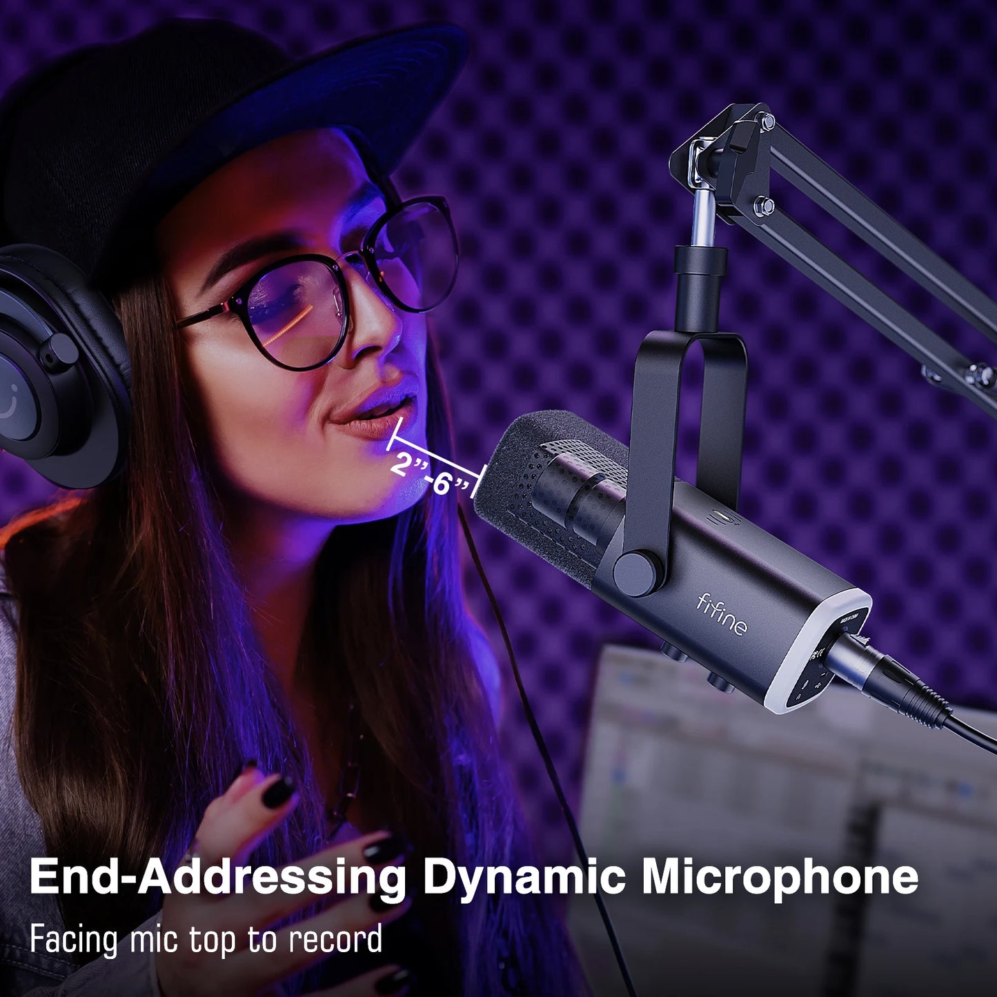 FIFINE Dynamic XLR Microphone Kit with Boom Arm for Mixer