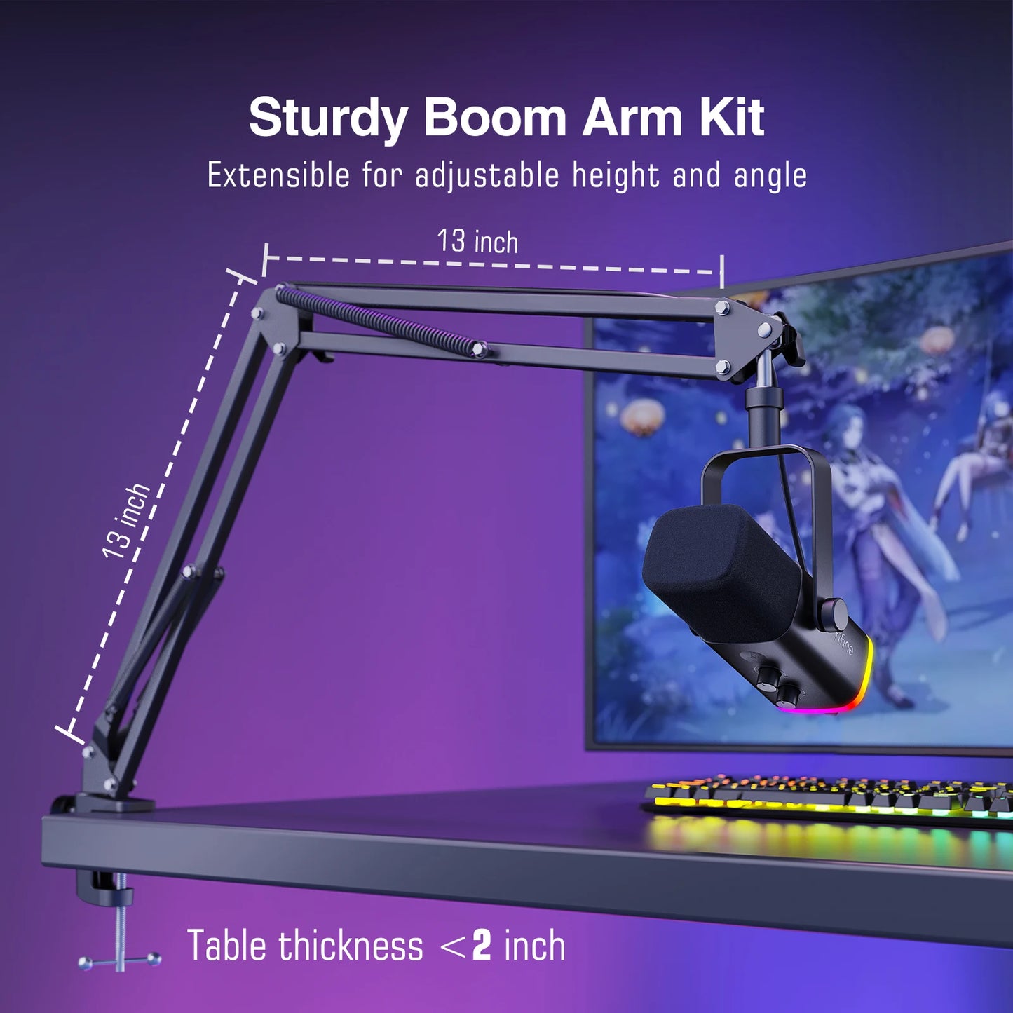 FIFINE Dynamic XLR Microphone Kit with Boom Arm for Mixer