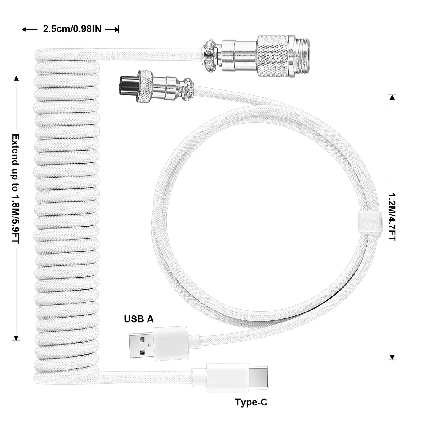Coiled Keyboard Cable Type C To USB-A