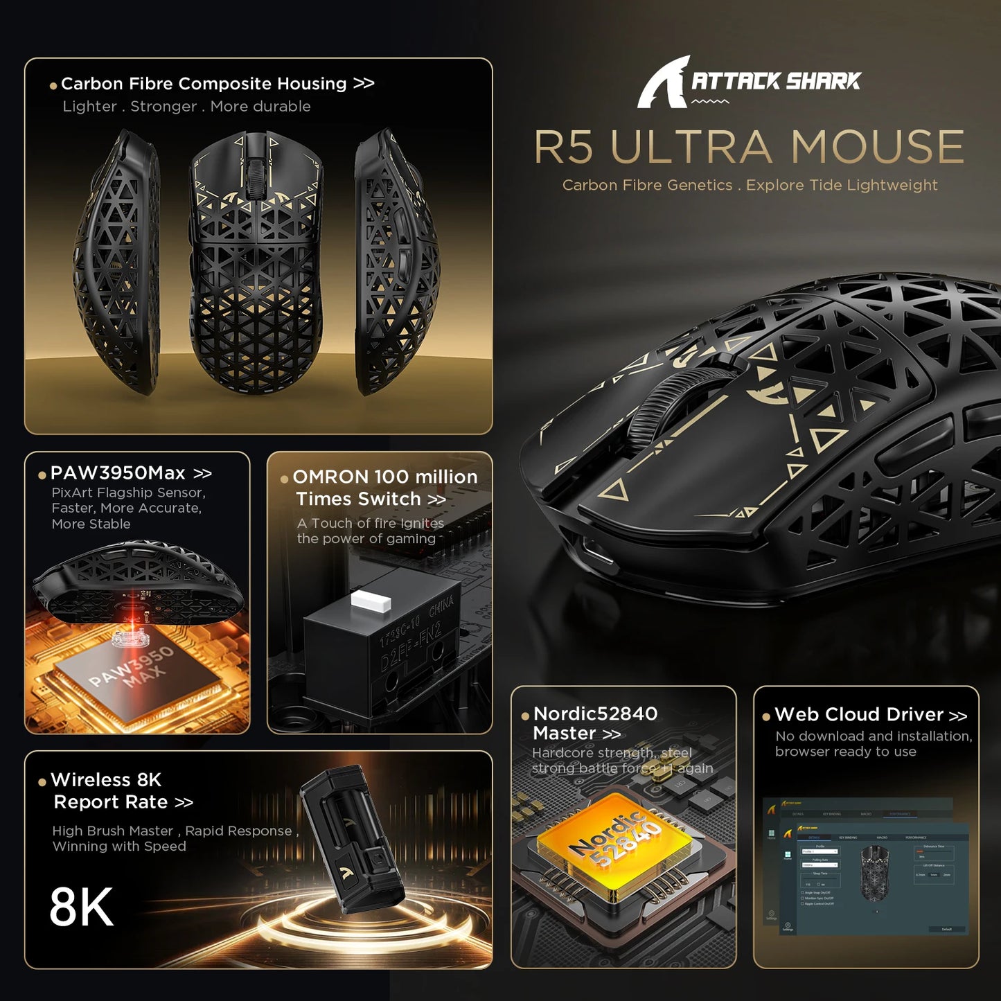 ATTACK SHARK R5 Ultra Carbon Fiber 8000Hz