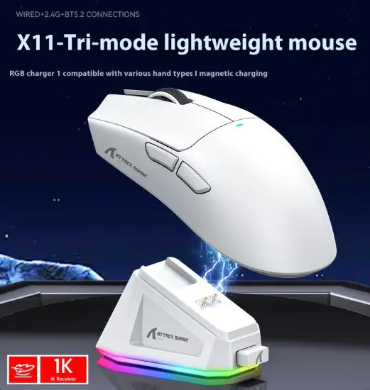ATTACK SHARK X11 gaming mouse with charging base
