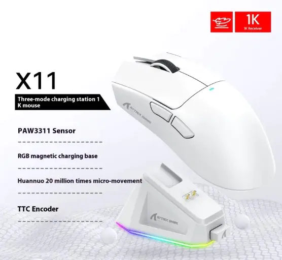 ATTACK SHARK X11 gaming mouse with charging base